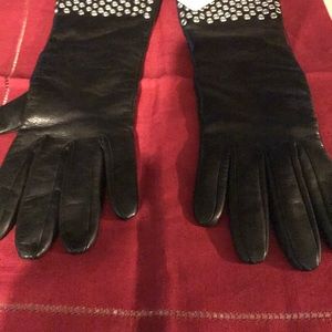 Portolono long lack leather gloves w embellished cuffs